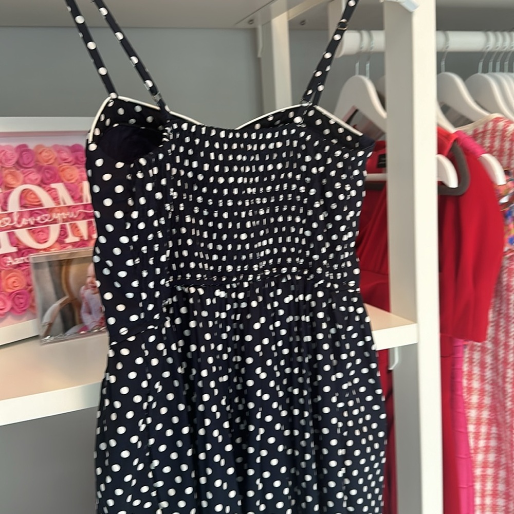 Navy Blue and White Polka Dot Fit and Flare Dress with Pockets - Picture 5 of 5